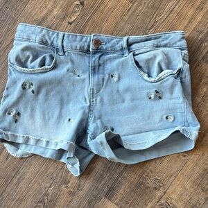 SO Light Blue Denim Shorts with Daisy Embroidery